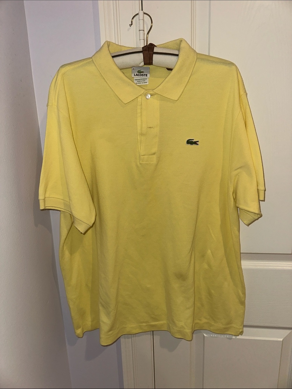 Lacoste Men’s Light Yellow Pique Polo with Green Crocodile Logo